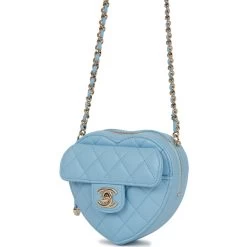 Chanel CC In Love Heart Clutch With Chain Blue Lambskin Light Gold Hardware -Online Bag Store C M255 052022 1 05