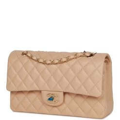 Chanel Medium Classic Double Flap Bag Beige Lambskin Light Gold Hardware -Online Bag Store C M255 053122 1 05