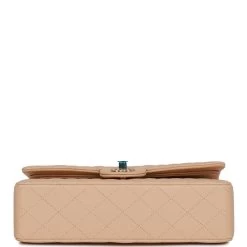 Chanel Medium Classic Double Flap Bag Beige Lambskin Light Gold Hardware -Online Bag Store C M255 053122 1 06