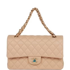 Chanel Medium Classic Double Flap Bag Beige Lambskin Light Gold Hardware -Online Bag Store C M255 053122 1 07