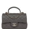 Chanel Mini Rectangular Flap Bag With Top Handle Dark Grey Lambskin Light Gold Hardware -Online Bag Store C M255 061722 1 01