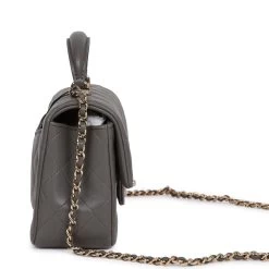 Chanel Mini Rectangular Flap Bag With Top Handle Dark Grey Lambskin Light Gold Hardware -Online Bag Store C M255 061722 1 03