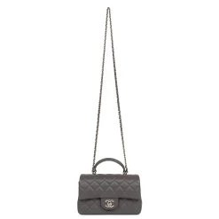 Chanel Mini Rectangular Flap Bag With Top Handle Dark Grey Lambskin Light Gold Hardware -Online Bag Store C M255 061722 1 07