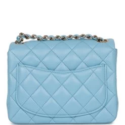 Chanel Mini Square Flap Bag Blue Lambskin Light Gold Hardware -Online Bag Store C M255 062722 1 04