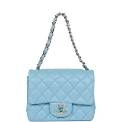 Chanel Mini Square Flap Bag Blue Lambskin Light Gold Hardware -Online Bag Store C M255 062722 1 07