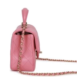 Chanel Mini Rectangular Flap With Top Handle Dark Pink Lambskin Light Gold Hardware -Online Bag Store C M255 062922 2 03