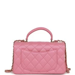 Chanel Mini Rectangular Flap With Top Handle Dark Pink Lambskin Light Gold Hardware -Online Bag Store C M255 062922 2 04