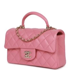 Chanel Mini Rectangular Flap With Top Handle Dark Pink Lambskin Light Gold Hardware -Online Bag Store C M255 062922 2 05