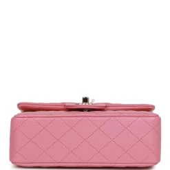 Chanel Mini Rectangular Flap With Top Handle Dark Pink Lambskin Light Gold Hardware -Online Bag Store C M255 062922 2 06