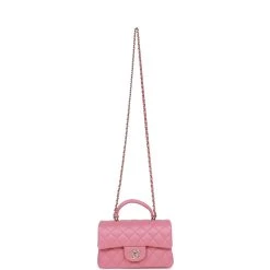 Chanel Mini Rectangular Flap With Top Handle Dark Pink Lambskin Light Gold Hardware -Online Bag Store C M255 062922 2 07