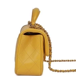 Chanel Mini Rectangular Flap With Top Handle Yellow Lambskin Light Gold Hardware -Online Bag Store C M255 070622 1 04