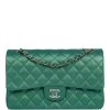 Chanel Medium Classic Double Flap Bag Green Iridescent Lambskin Light Gold Hardware -Online Bag Store C M255 071222 1 01