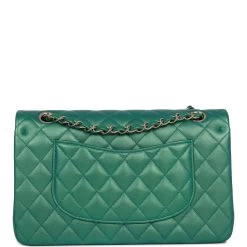 Chanel Medium Classic Double Flap Bag Green Iridescent Lambskin Light Gold Hardware -Online Bag Store C M255 071222 1 04