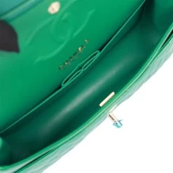 Chanel Medium Classic Double Flap Bag Green Iridescent Lambskin Light Gold Hardware -Online Bag Store C M255 071222 1 09