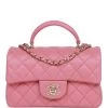 Chanel Mini Rectangular Flap Bag With Top Handle Pink Lambskin Light Gold Hardware -Online Bag Store C M255 072022 2 01