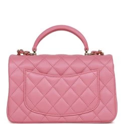 Chanel Mini Rectangular Flap Bag With Top Handle Pink Lambskin Light Gold Hardware -Online Bag Store C M255 072022 2 04