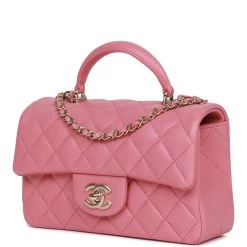 Chanel Mini Rectangular Flap Bag With Top Handle Pink Lambskin Light Gold Hardware -Online Bag Store C M255 072022 2 05