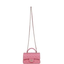 Chanel Mini Rectangular Flap Bag With Top Handle Pink Lambskin Light Gold Hardware -Online Bag Store C M255 072022 2 07