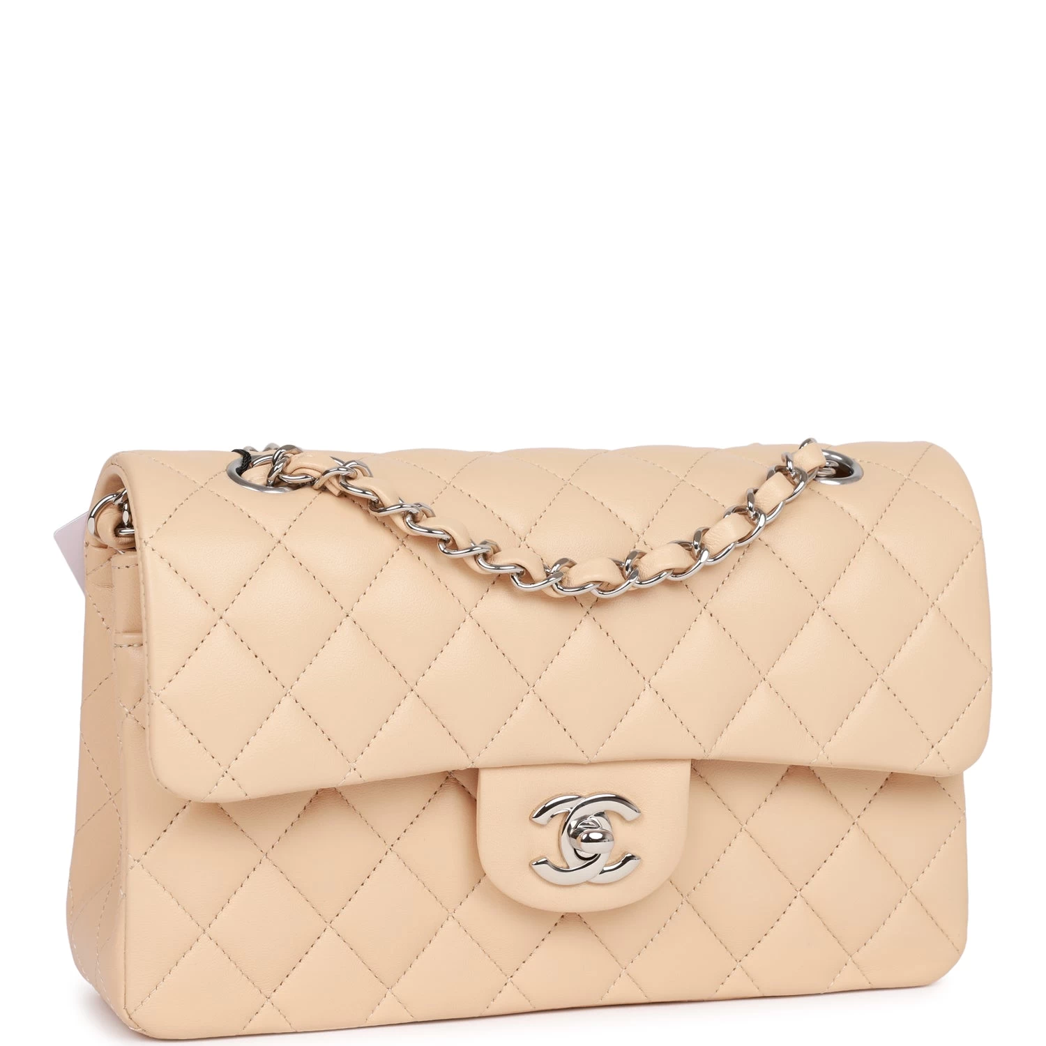 Chanel Small Classic Double Flap Beige Lambskin Silver Hardware 4 Chanel Small Classic Double Flap Beige Lambskin Silver Hardware - Image 2