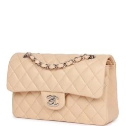 Chanel Small Classic Double Flap Beige Lambskin Silver Hardware 15 Chanel Small Classic Double Flap Beige Lambskin Silver Hardware -Online Bag Store C M255 081022 3 05