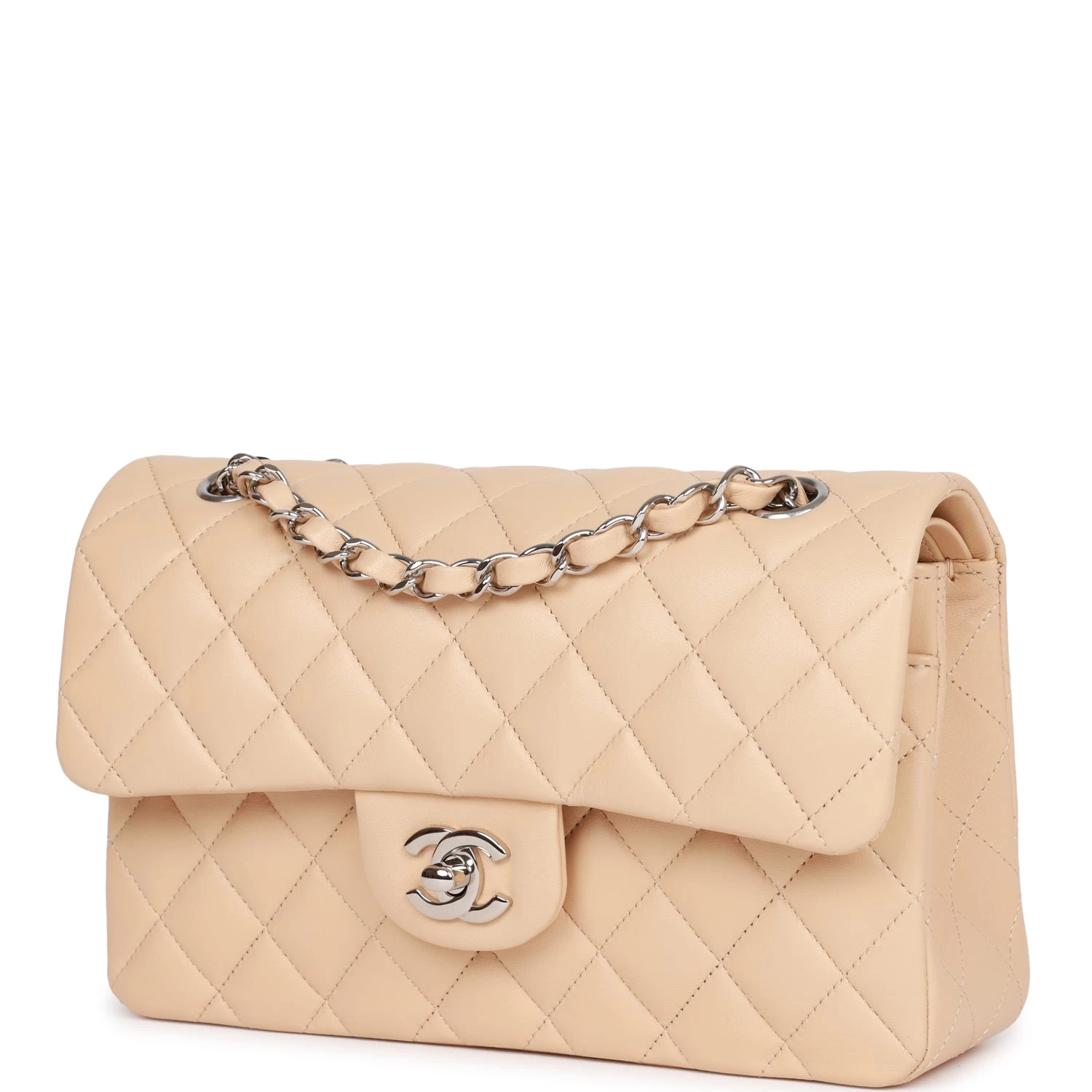 Chanel Small Classic Double Flap Beige Lambskin Silver Hardware 7 Chanel Small Classic Double Flap Beige Lambskin Silver Hardware - Image 5
