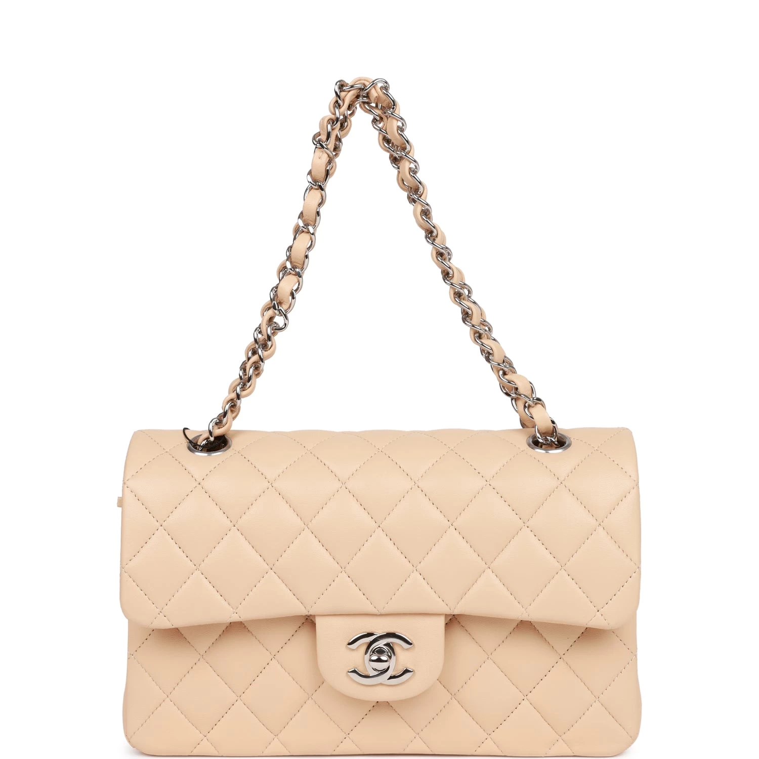 Chanel Small Classic Double Flap Beige Lambskin Silver Hardware 9 Chanel Small Classic Double Flap Beige Lambskin Silver Hardware - Image 7