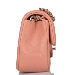 Chanel Mini Rectangular Flap Bag Rose Lambskin Silver Hardware -Online Bag Store C M255 081921 1 3