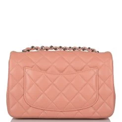 Chanel Mini Rectangular Flap Bag Rose Lambskin Silver Hardware -Online Bag Store C M255 081921 1 4