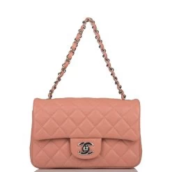 Chanel Mini Rectangular Flap Bag Rose Lambskin Silver Hardware -Online Bag Store C M255 081921 1 7