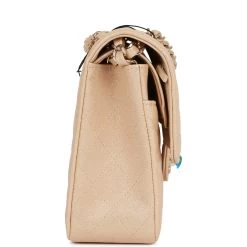 Chanel Medium Classic Double Flap Bag Beige Iridescent Caviar Light Gold Hardware -Online Bag Store C M255 091322 1 03