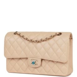 Chanel Medium Classic Double Flap Bag Beige Iridescent Caviar Light Gold Hardware -Online Bag Store C M255 091322 1 05
