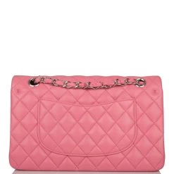 Chanel Medium Classic Double Flap Rose Pink Lambskin Silver Hardware -Online Bag Store C M255 092421 3 4