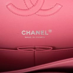 Chanel Medium Classic Double Flap Rose Pink Lambskin Silver Hardware -Online Bag Store C M255 092421 3 9