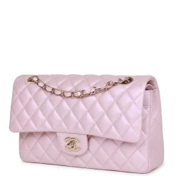 Chanel Medium Classic Double Flap Bag Pink Iridescent Lambskin Light Gold Hardware 11 Chanel Medium Classic Double Flap Bag Pink Iridescent Lambskin Light Gold Hardware -Online Bag Store C M255 092622 1 03