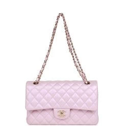 Chanel Medium Classic Double Flap Bag Pink Iridescent Lambskin Light Gold Hardware 13 Chanel Medium Classic Double Flap Bag Pink Iridescent Lambskin Light Gold Hardware -Online Bag Store C M255 092622 1 05