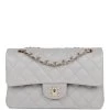 Chanel Small Classic Double Flap Grey Caviar Light Gold Hardware -Online Bag Store C M255 100322 3 01