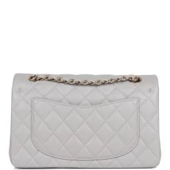 Chanel Small Classic Double Flap Grey Caviar Light Gold Hardware -Online Bag Store C M255 100322 3 04