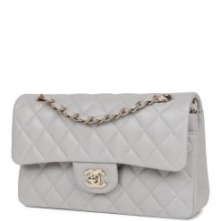 Chanel Small Classic Double Flap Grey Caviar Light Gold Hardware -Online Bag Store C M255 100322 3 05