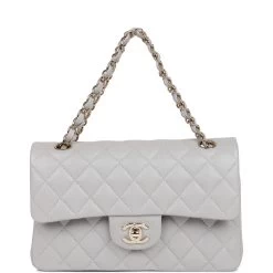 Chanel Small Classic Double Flap Grey Caviar Light Gold Hardware -Online Bag Store C M255 100322 3 07