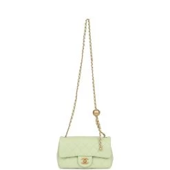 Chanel Pearl Crush Mini Rectangular Flap Bag Green Lambskin Antique Gold Hardware -Online Bag Store C M255 101022 1 YL 01