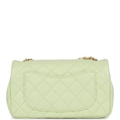 Chanel Pearl Crush Mini Rectangular Flap Bag Green Lambskin Antique Gold Hardware -Online Bag Store C M255 101022 1 YL 06