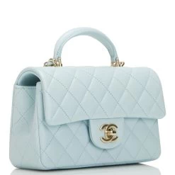 Chanel Mini Rectangular Flap With Top Handle Light Blue Lambskin Light Gold Hardware 12 Chanel Mini Rectangular Flap With Top Handle Light Blue Lambskin Light Gold Hardware -Online Bag Store C M255 111021 2 2