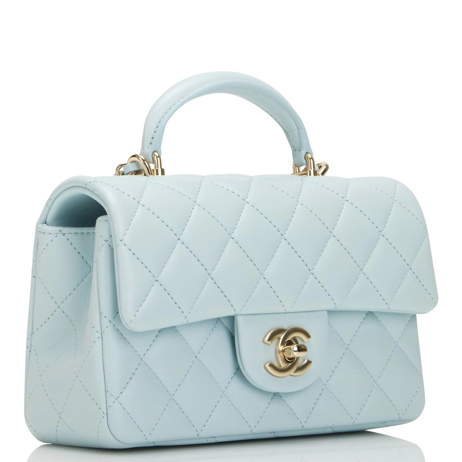 Chanel Mini Rectangular Flap With Top Handle Light Blue Lambskin Light Gold Hardware 4 Chanel Mini Rectangular Flap With Top Handle Light Blue Lambskin Light Gold Hardware - Image 2