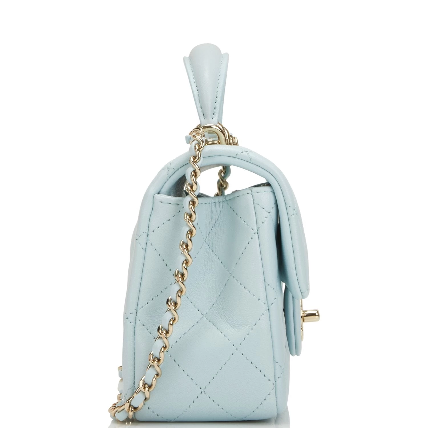 Chanel Mini Rectangular Flap With Top Handle Light Blue Lambskin Light Gold Hardware 5 Chanel Mini Rectangular Flap With Top Handle Light Blue Lambskin Light Gold Hardware - Image 3