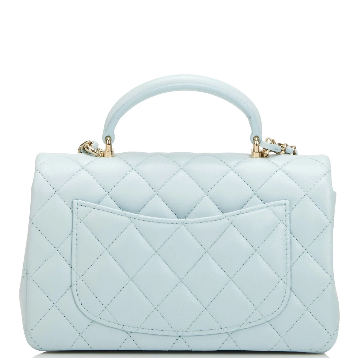 Chanel Mini Rectangular Flap With Top Handle Light Blue Lambskin Light Gold Hardware 6 Chanel Mini Rectangular Flap With Top Handle Light Blue Lambskin Light Gold Hardware - Image 4