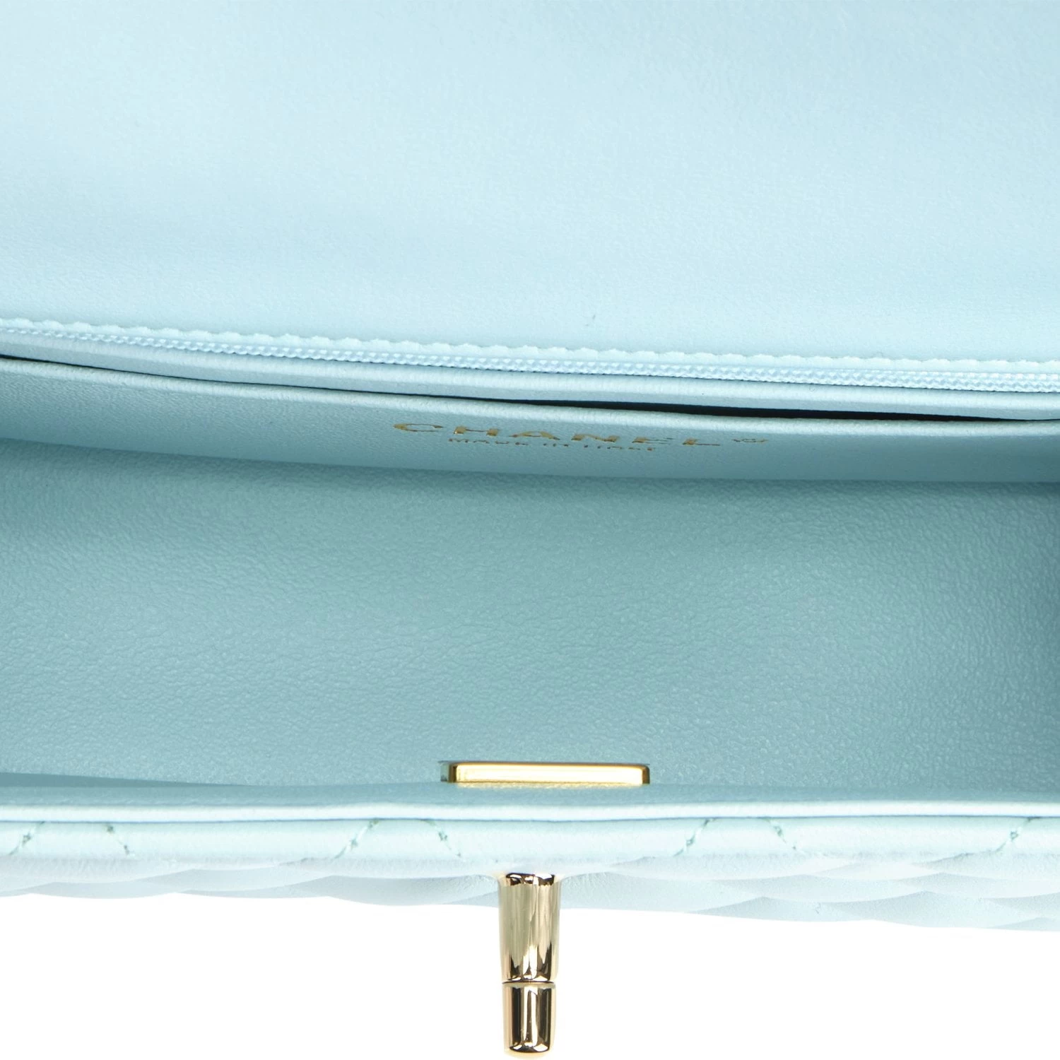 Chanel Mini Rectangular Flap With Top Handle Light Blue Lambskin Light Gold Hardware 9 Chanel Mini Rectangular Flap With Top Handle Light Blue Lambskin Light Gold Hardware - Image 7