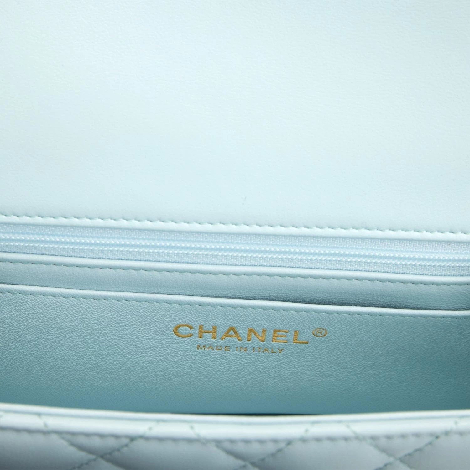 Chanel Mini Rectangular Flap With Top Handle Light Blue Lambskin Light Gold Hardware 10 Chanel Mini Rectangular Flap With Top Handle Light Blue Lambskin Light Gold Hardware - Image 8