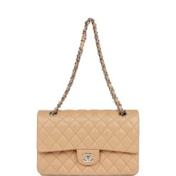 Chanel Medium Classic Double Flap Bag Beige Lambskin Silver Hardware -Online Bag Store C M255 111122 1 07