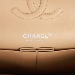 Chanel Medium Classic Double Flap Bag Beige Lambskin Silver Hardware -Online Bag Store C M255 111122 1 08