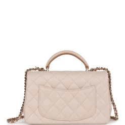 Chanel Mini Flap With Top Handle Beige And Caramel Lambskin Light Gold Hardware -Online Bag Store C M255 230317 1 05